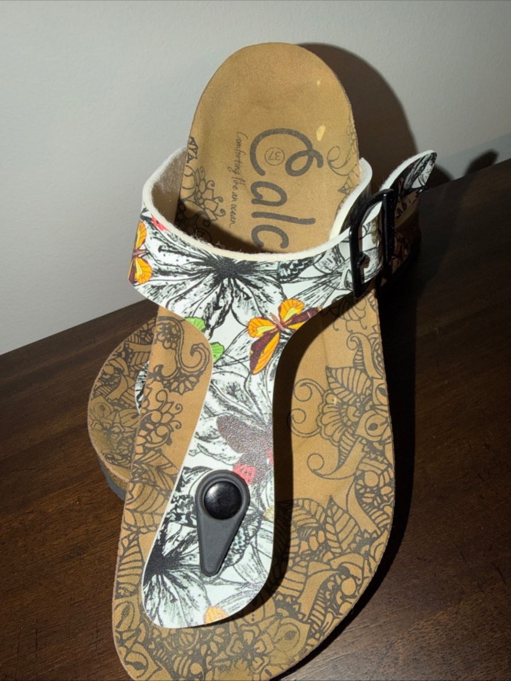 Calceo Toe Post Cork Sandals Boho Botanical Womens 37 US 6.5-7 EUC